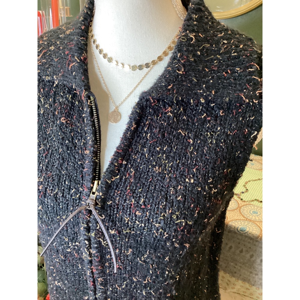 Christopher & Banks Womens Small Black Confetti Knit Full Zip Sweater Vest Tweed - Picture 2 of 5